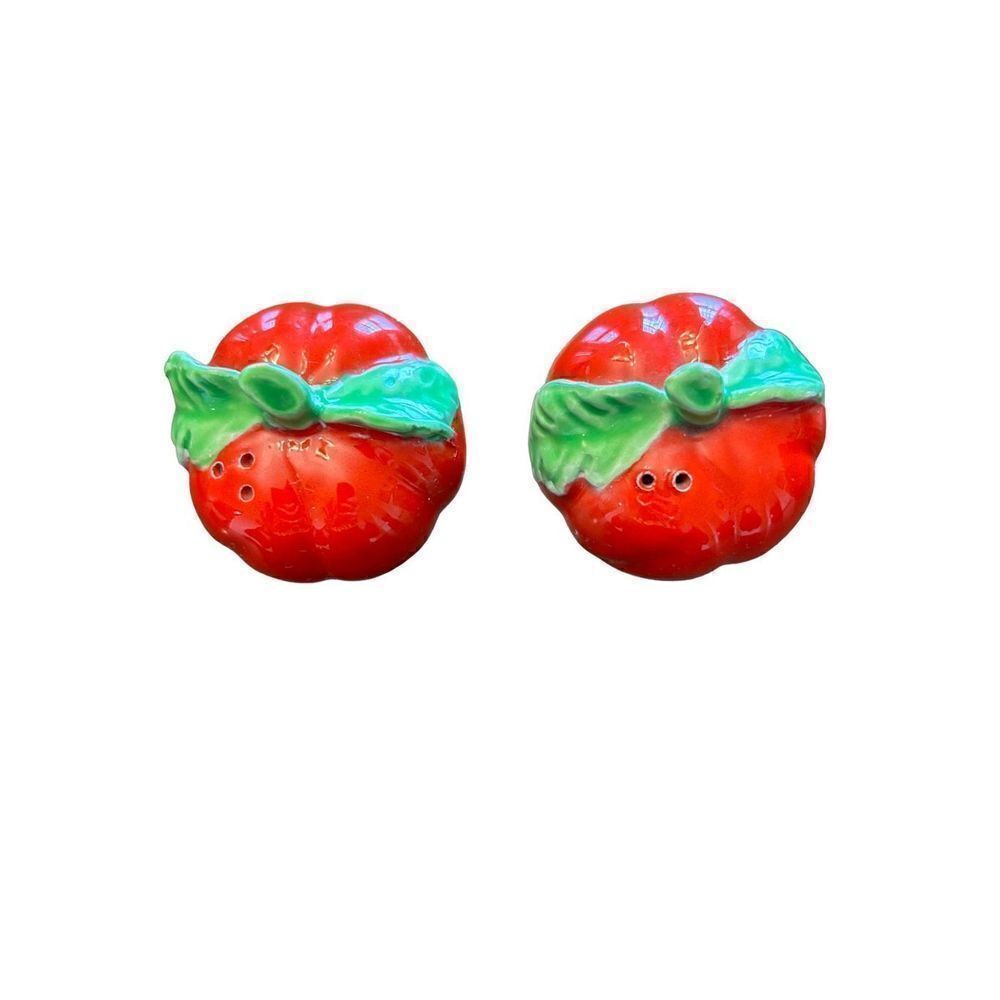 Vintage ceramic red apple salt pepper shakers EUC needs stoppers EH